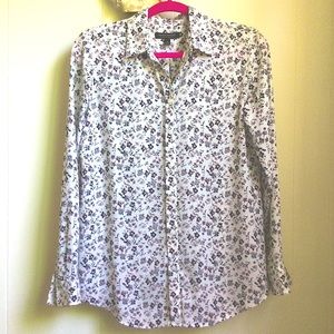 Banana Republic Dillon White Floral Print Blouse